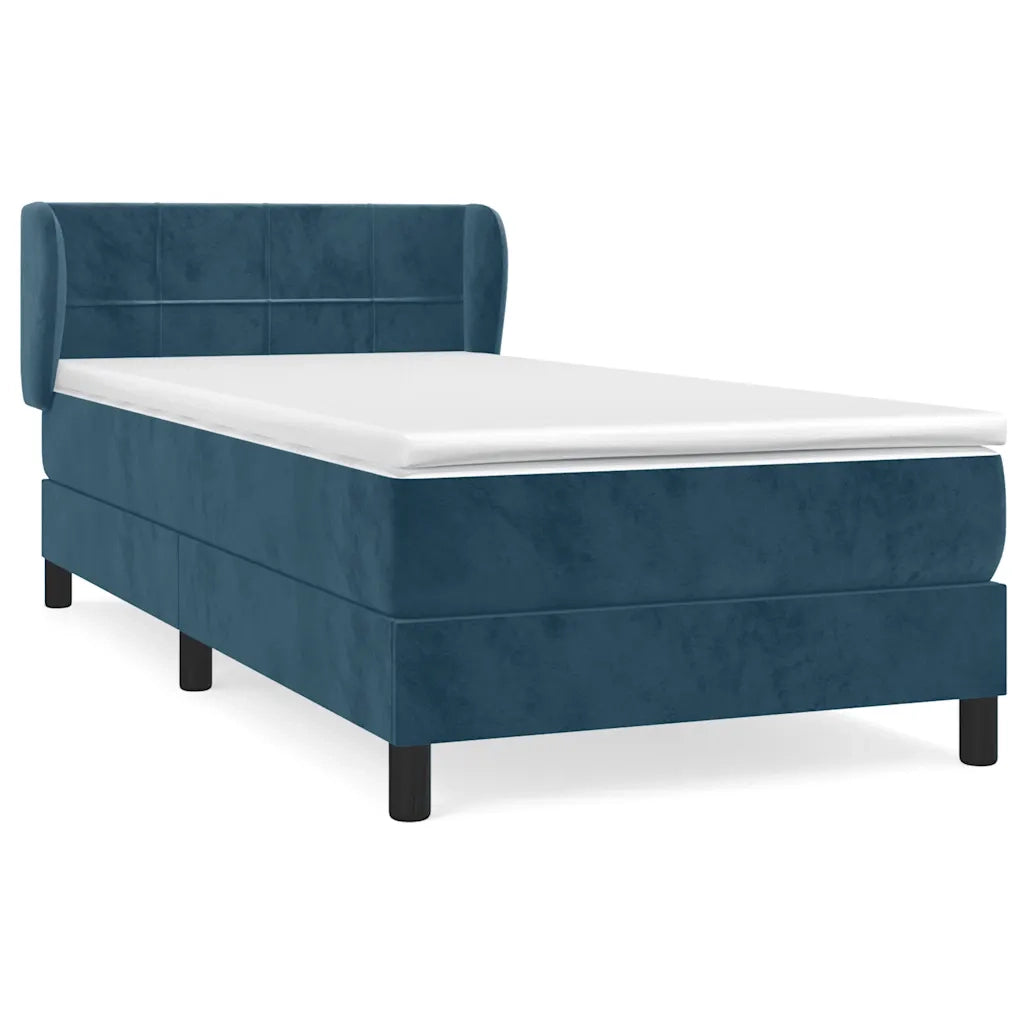 Letto singolo | Letto per adulti | Giroletto a Molle con Materasso Blu Scuro 90x200 cm in Velluto