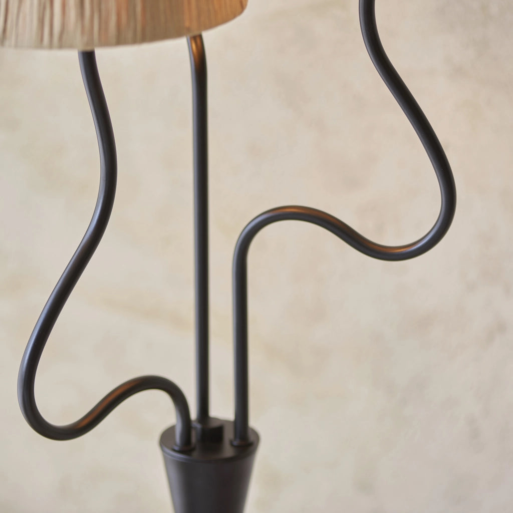 Lampada da terra boho nera opaca rafia, pedale 3xE14 Endon