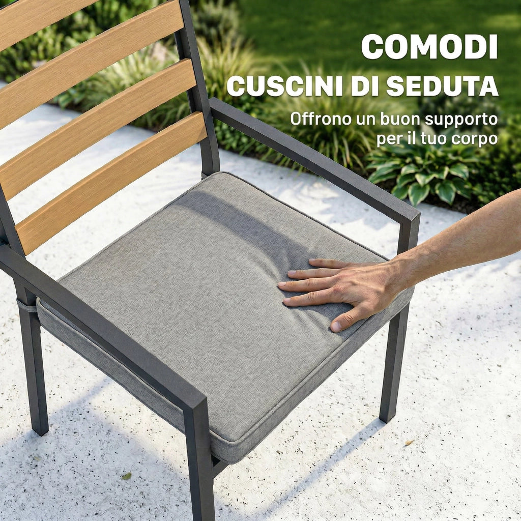 Set da Pranzo da Giardino 7 Pezzi, Tavolo e Sedie per 6 Persone, Nero