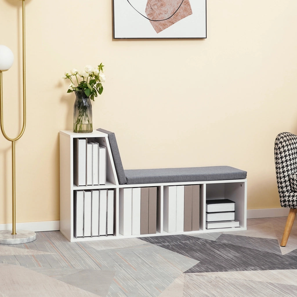 Libreria con divano 2 posti ¨C Minimal ¨C 5 scomparti, bianco grigio, 108x30x60 cm