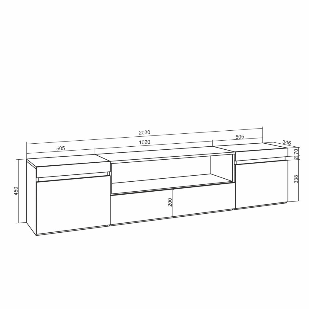 Mobile TV Soggiorno, 200x35x45cm, Per TV fino a 80", da appendere, colore Rovere RF3314