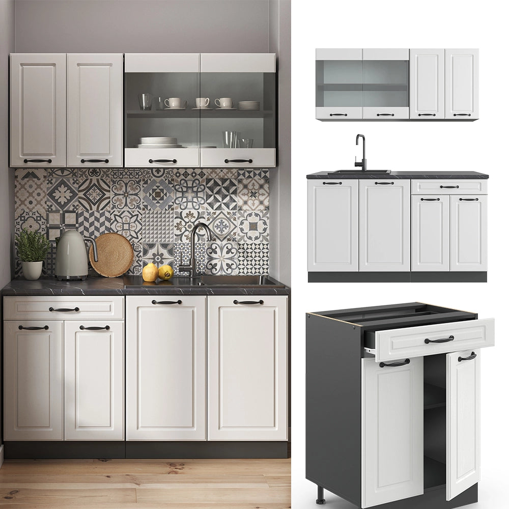 Vicco Cucina monoblocco Bianco casa di campagna/antracite 140 cm , PL Antracite