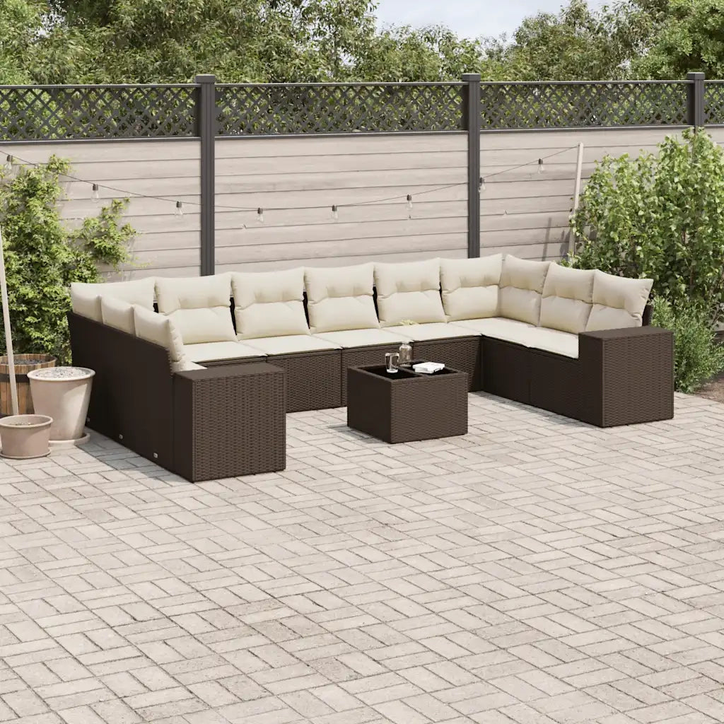 Set Divani da Giardino 11 pz con Cuscini Polyrattan Marrone 3255420