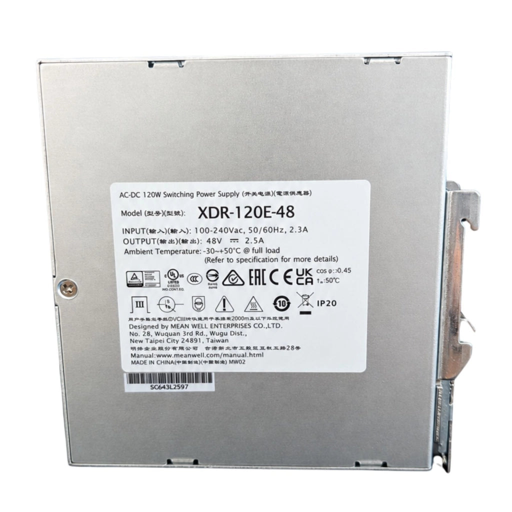 MW MEAN WELL XDR-120E-48 Trasformatore Rotaia Industriale 48V 120W 2,5A Barra Guida DIN Rail Power Supply Input 220V
