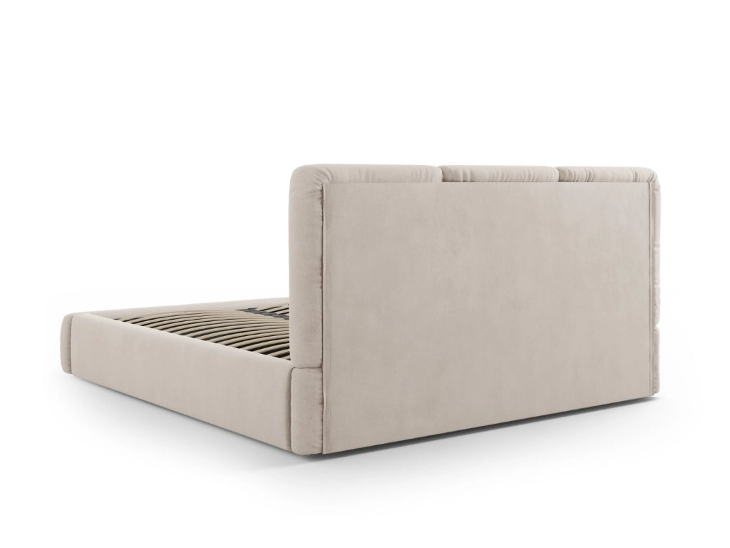 Cosmopolitan Design - Letto a cassettone con testiera "Nicolas" 160x200cm in ciniglia beige 