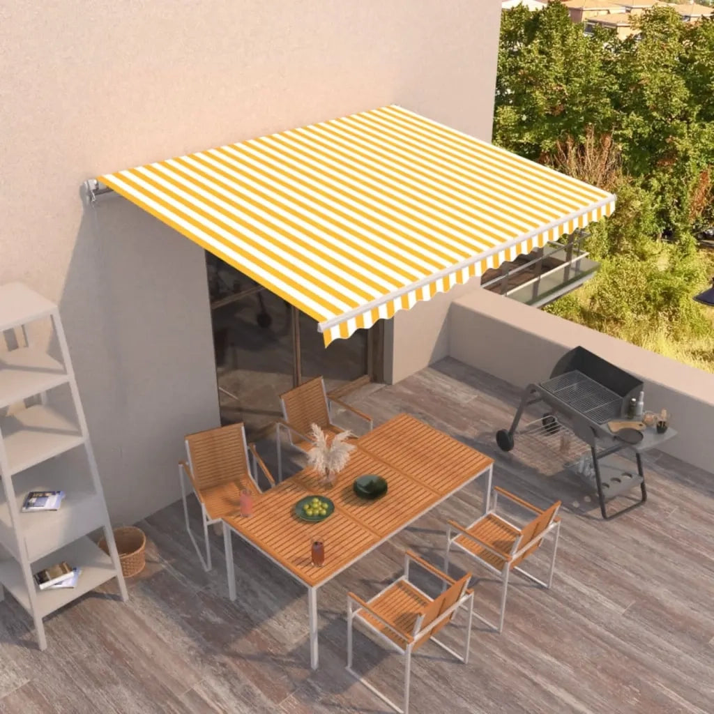 Tenda da Sole Retrattile Manuale 450x350 cm Gialla e Bianca 3068998