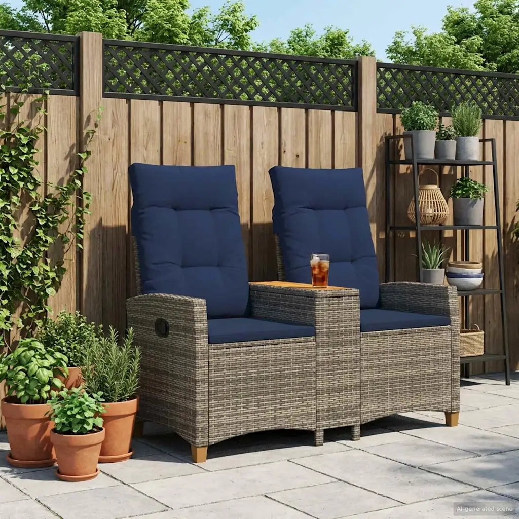 Panchina reclinabile con tavolo Grigio e Blu Navy polyrattan