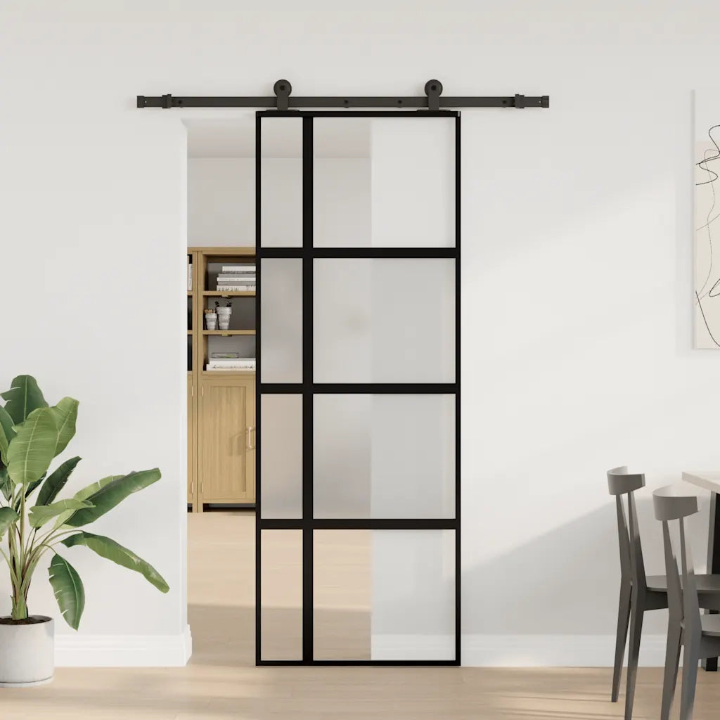 Porta Scorrevole Ferramenta 76x205 cm Vetro Temperato Alluminio 3333031