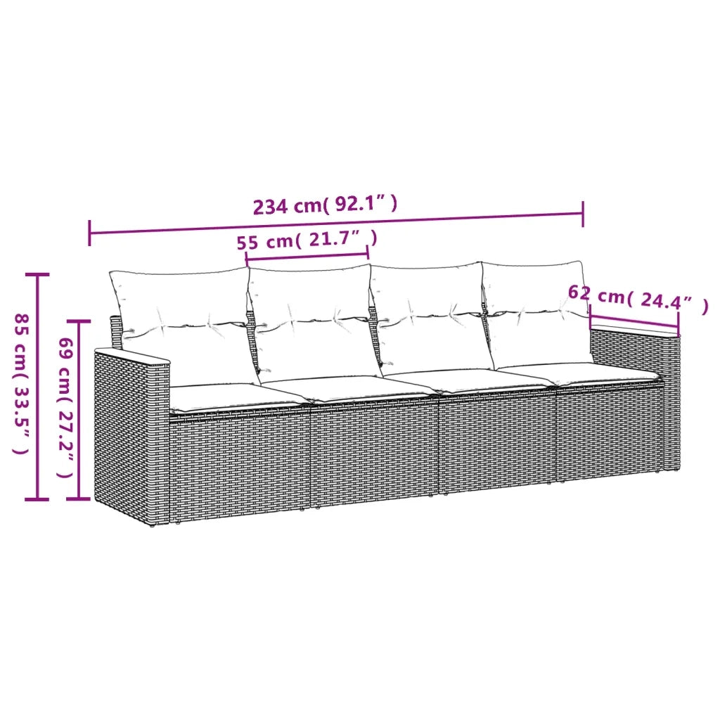 Set Divano da Giardino 4 pz con Cuscini Beige in Polyrattan 3258174