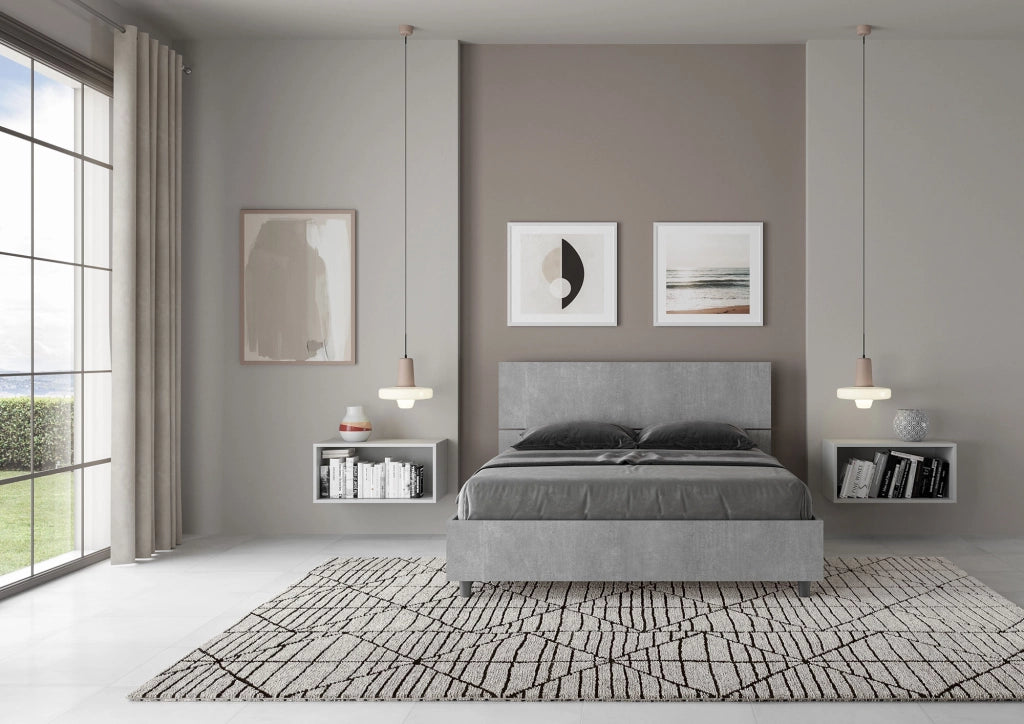 BS COM Letto matrimoniale francese con rete 140x190 testata dritta cemento