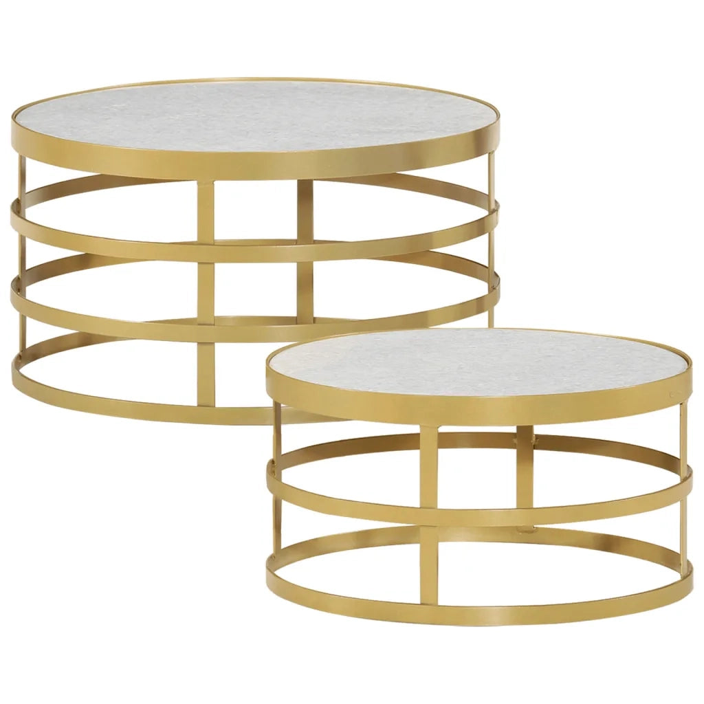 Tavolini da CaffÃ¨ 2 pz Marmo Ottone e Bianco cod mxl 54915