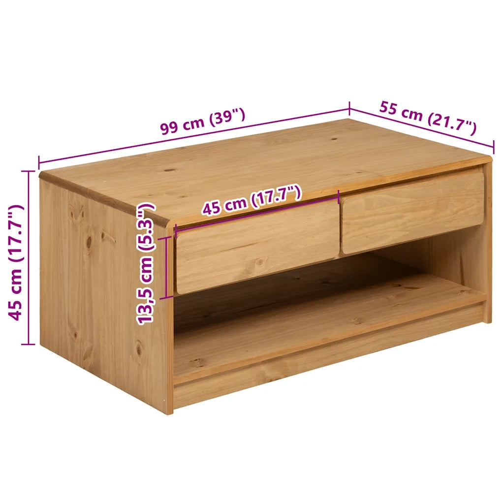 Tavolino salotto | Tavolino da caff¨¨ | Tavolino da Soggiorno SAUDA Rovere 99x55x45 cm Legno Massello Pino