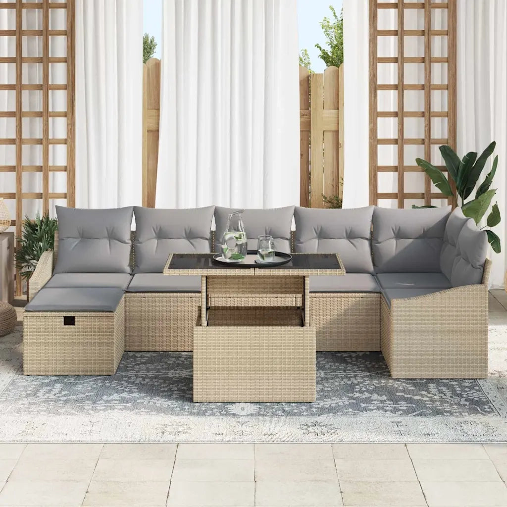 Set Divano da Giardino con cuscino 8 pcs Beige Poly Rattan 3359847