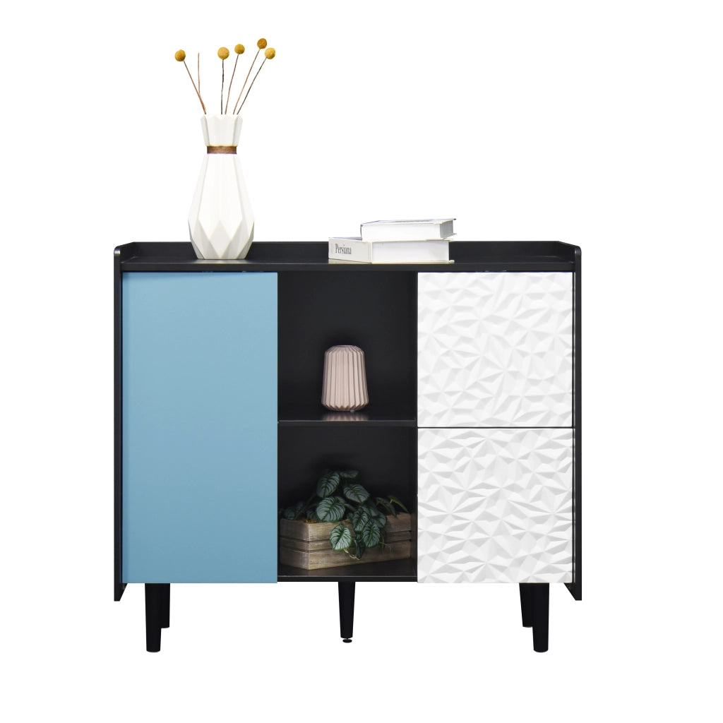 Credenza Moderna con Ante Blu e Cassetti ¨C MINIMAL ¨C Nero/Blu