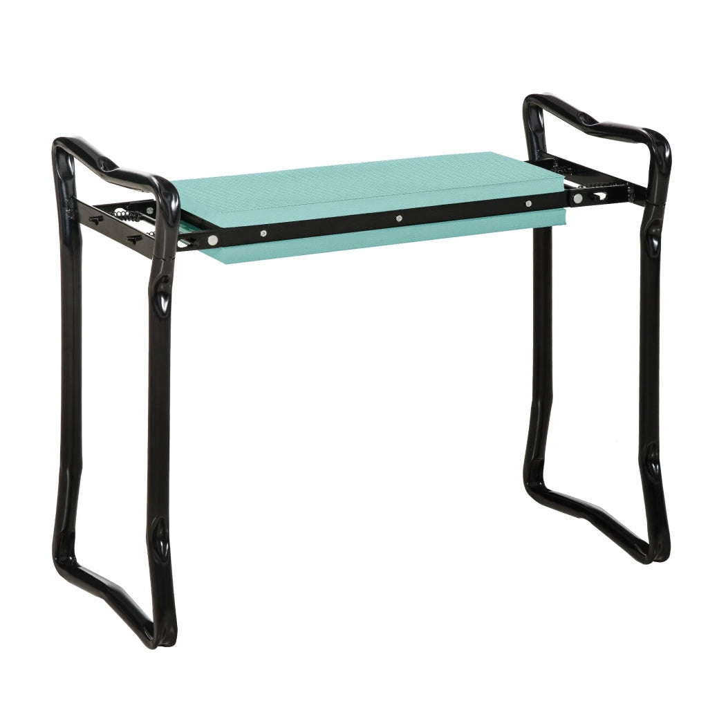 Sgabello da giardino pieghevole con appoggia-ginocchia, acciaio e schiuma EVA, verde scuro, 58x28x49 cm, portata 150 kg