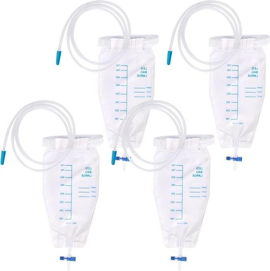 4 contenitori per urina con sacchetto 750 ml con 2 cinture e valvola di scarico T.
