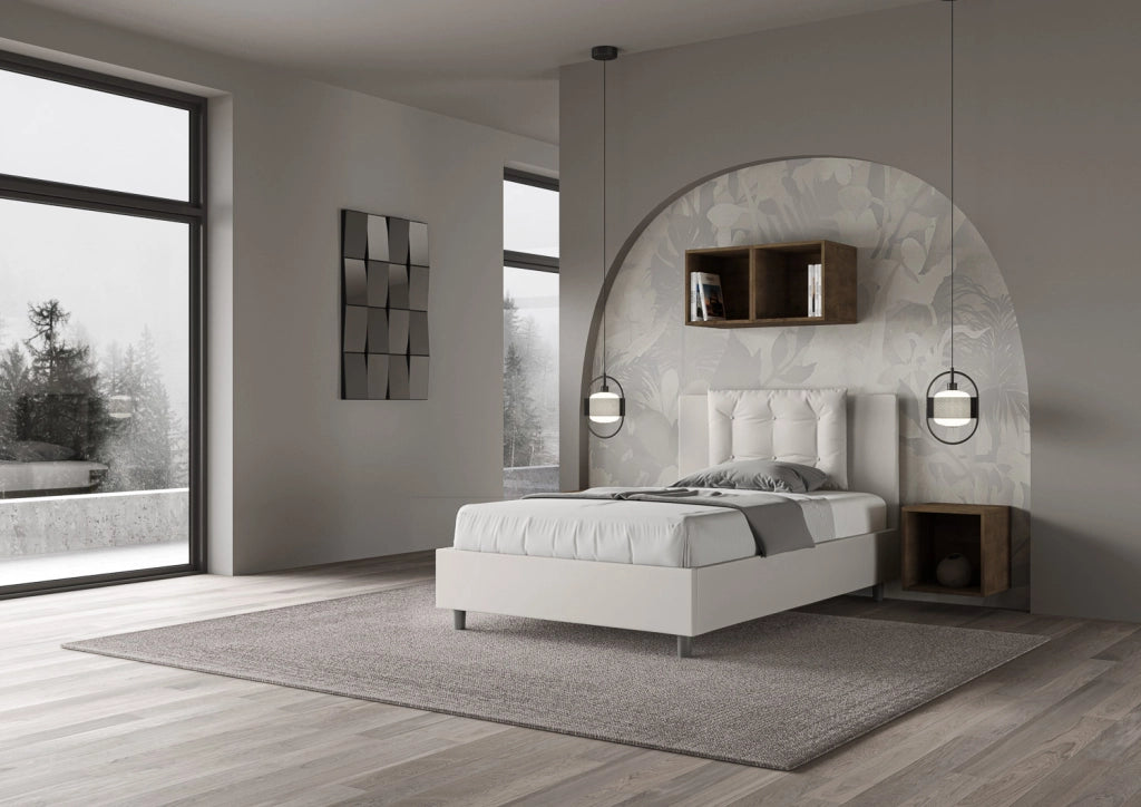 BS COM Letto una piazza e mezza contenitore imbottito 120x190 similpelle bianco