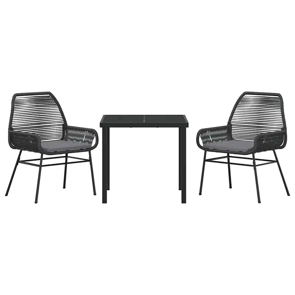 Set da Pranzo per Giardino con cuscino 3 pcs Nero polyrattan