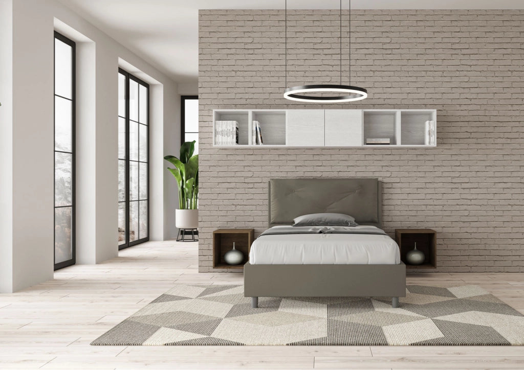 BS COM Letto una piazza e mezza con rete imbottito 120x190 similpelle cappuccino