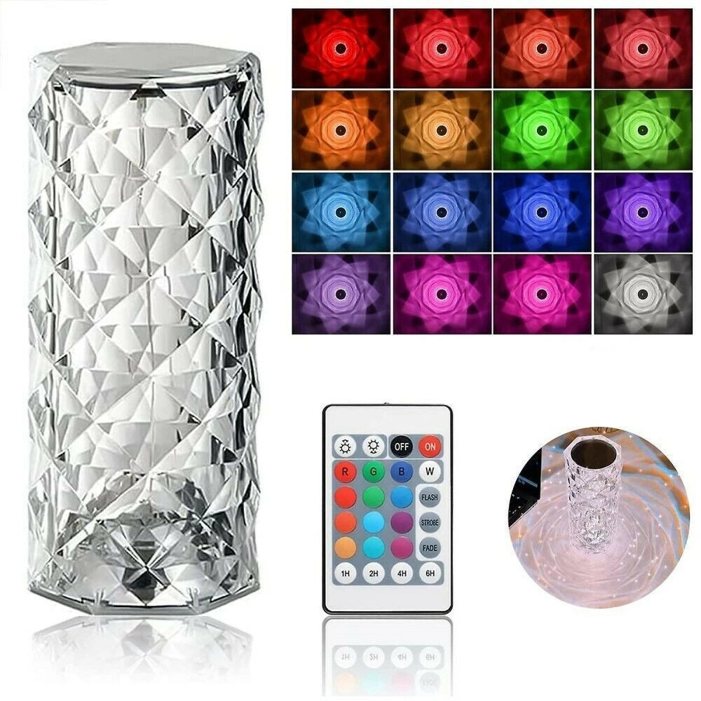 Trade Shop - Lampada Da Tavolo Led Ricaricabile Usb Effetto Cristallo Touch Rgb E Telecomando -