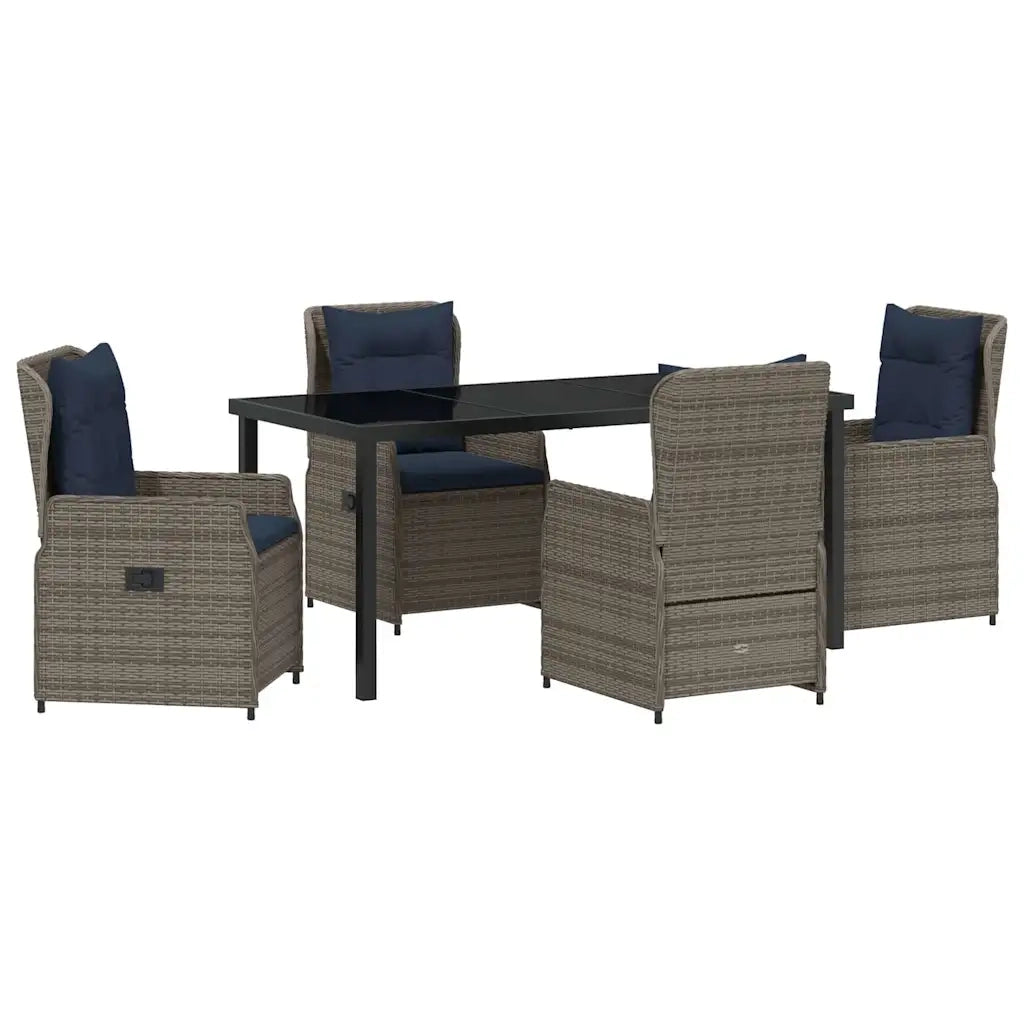 Set da Pranzo per Giardino 5 pcs Grigio Poly Rattan