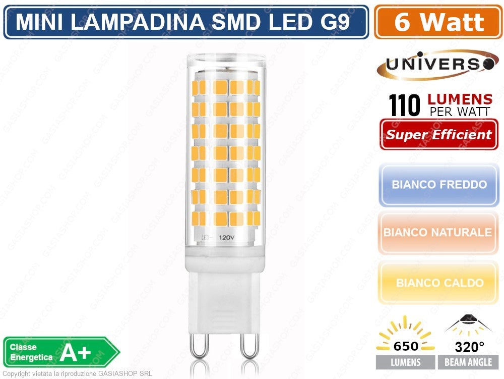 CONFEZIONE 15 MINI LAMPADINA CORN TUBOLARE LED SMD 2835 G9 6W WATT 680 LUMEN - Colore Luce:Bianco Caldo