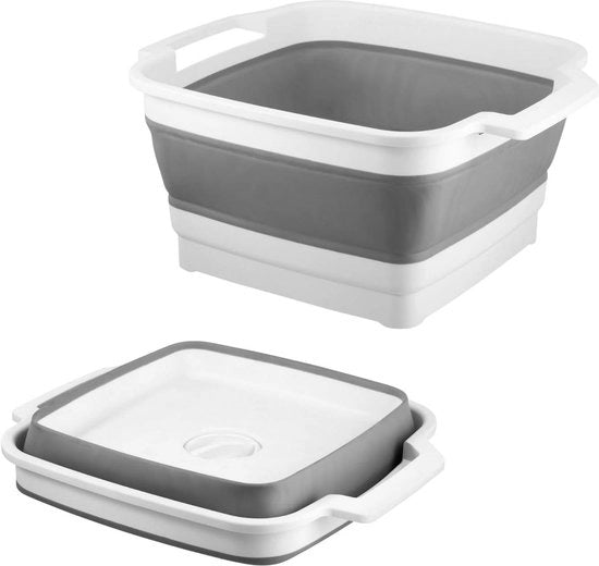 Afvoer Portatile con Filtro - Capacità 9 litri - Lavandino Portatile - Lavandino Spaziale - Lavandino da Contenimento - Lavandino per Verdure - Lavandino da Campeggio in Grigio - Lavandino Portatile