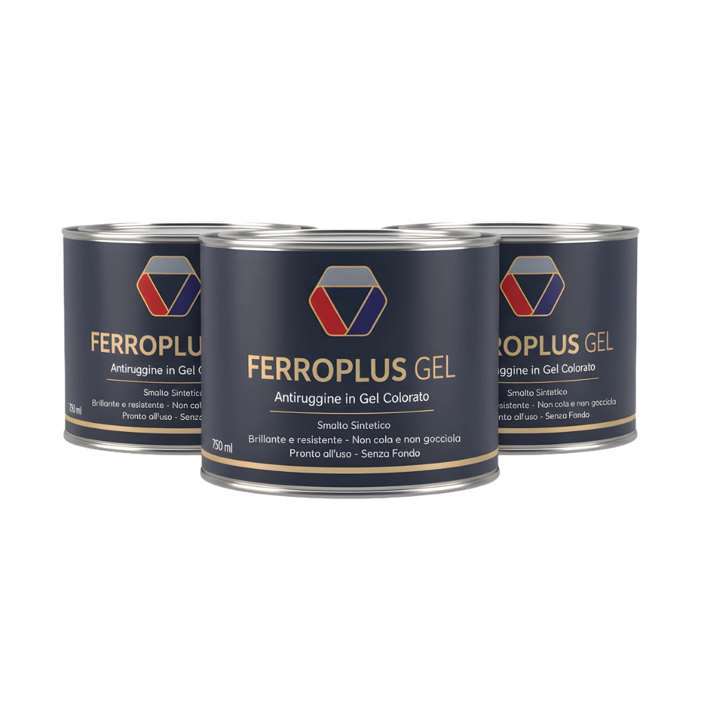 Kit 3 pezzi ferroplus gel smalto sintetico antiruggine grigio grafite 750 ml