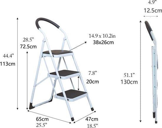 Scala Opvougbile a 3 Livelli con Maniglia e Cuscino in PU