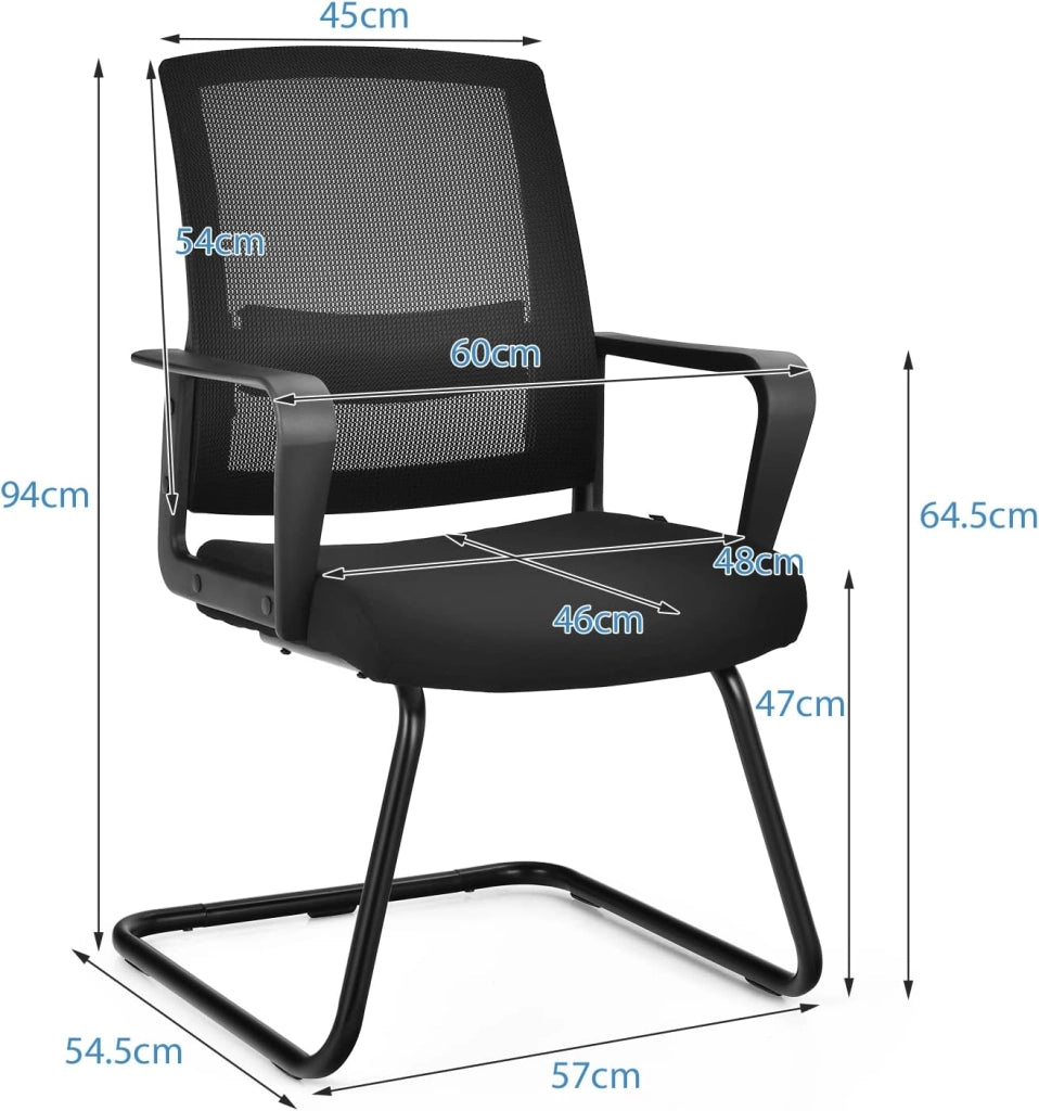 Sedia Cantilever, Sedia da Ufficio Ergonomica con Supporto Lombare Regolabile, Poltrona in Rete, con Schienale e Braccioli (54,5 x 60 x 94 cm, nero, 1)