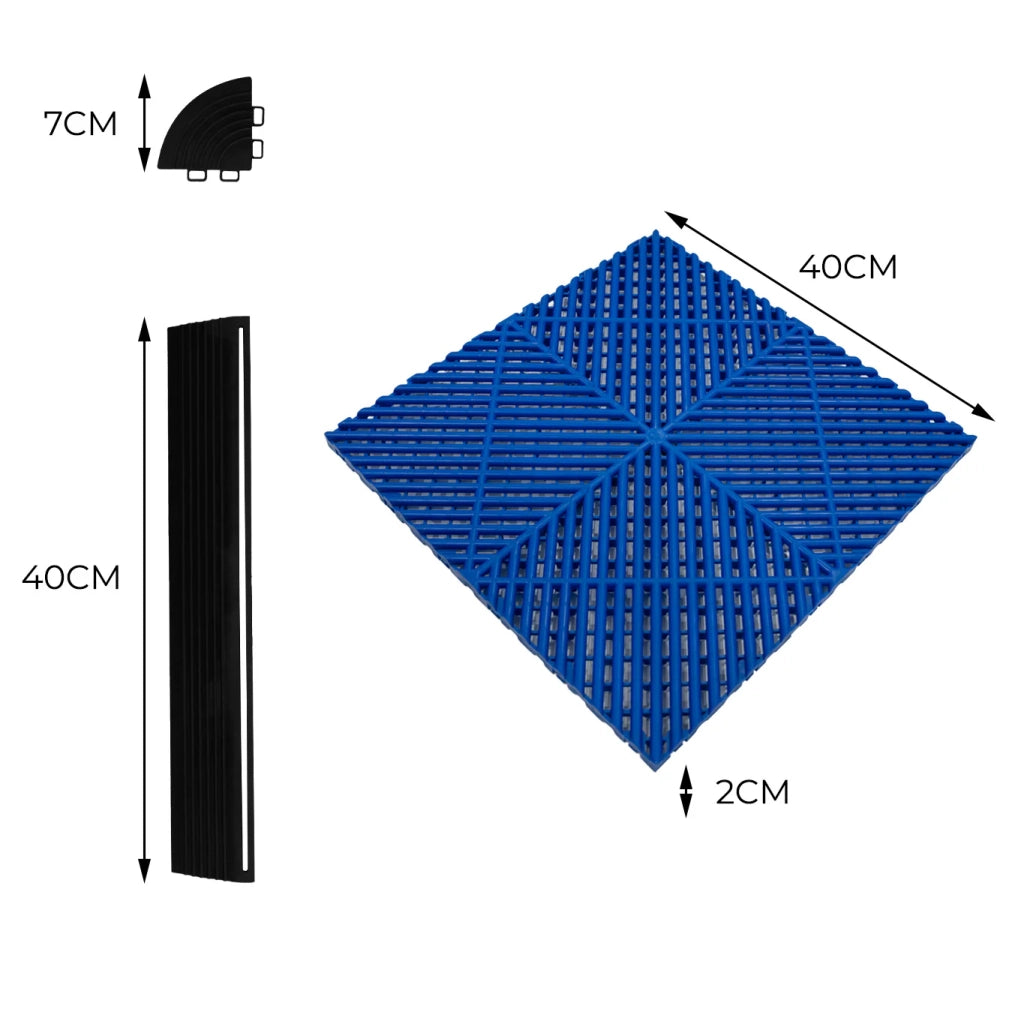 Piastrelle ventilate Blu e Grigie 3,2m x 6m per garage e officine, antiscivolo.