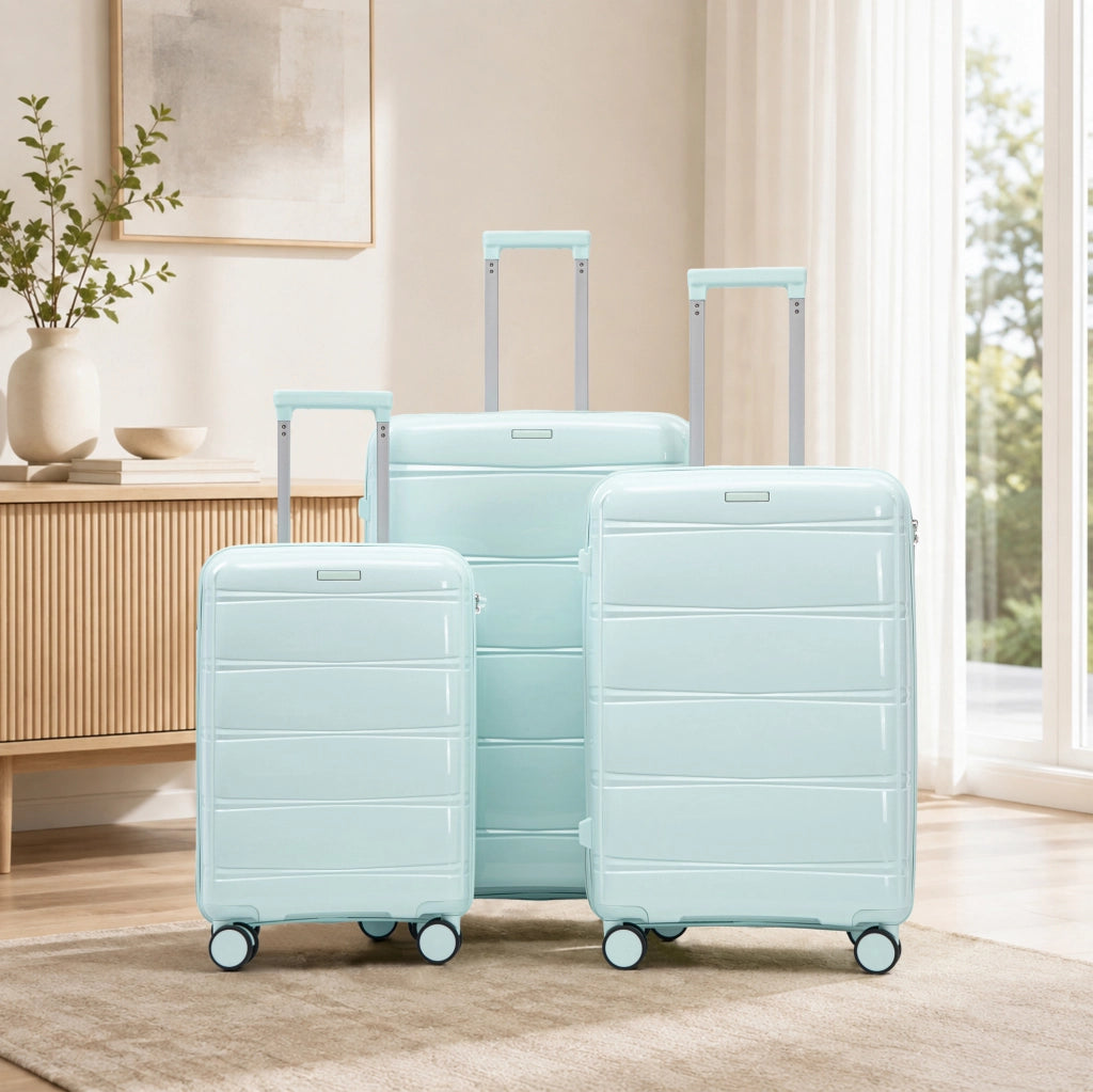 Set di 3 valigie rigide 48x30x74,5 cm in PP verde menta, ruote 360°