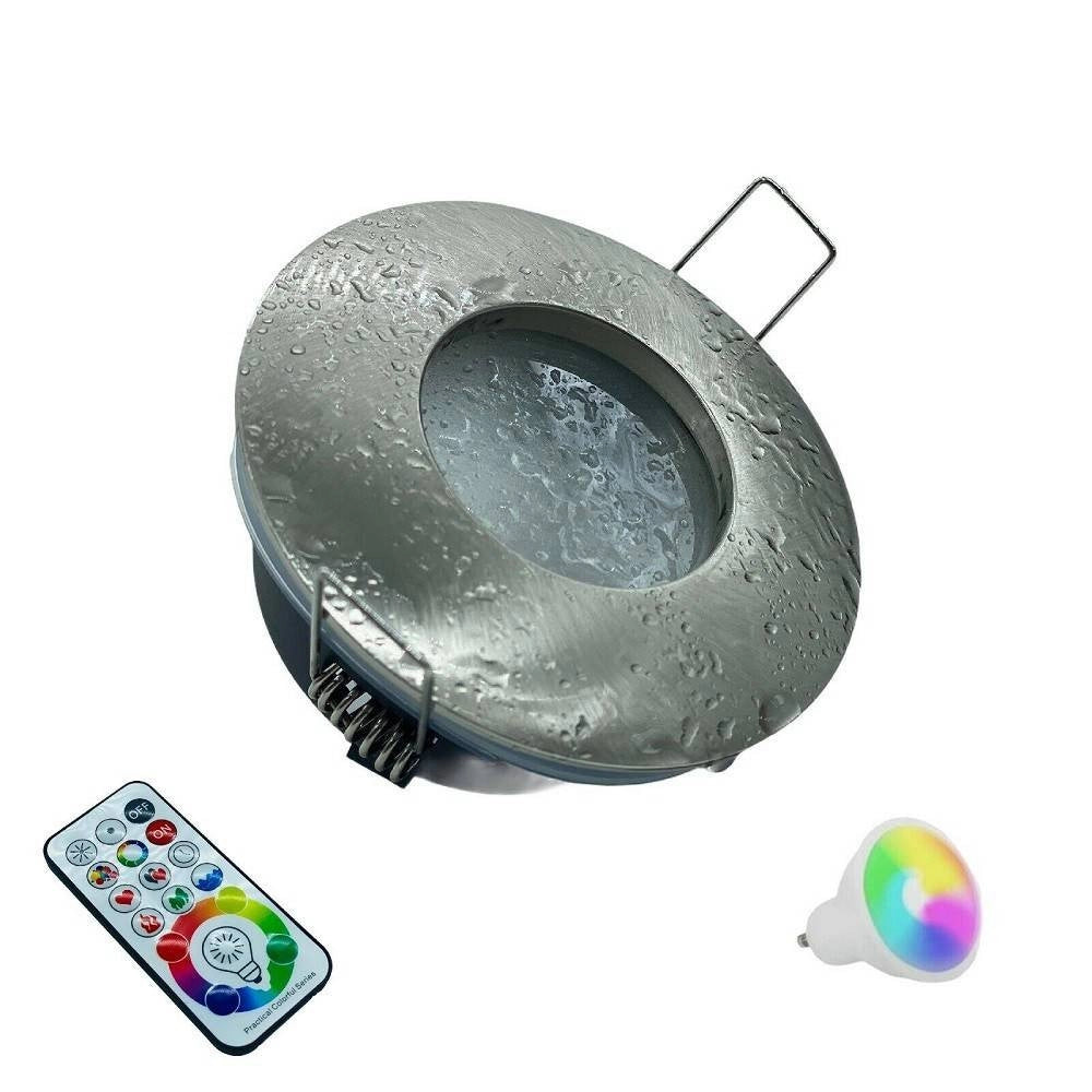Trade Shop - Faretto A Led Da Incasso Per Bagno Box Doccia Lampada Rgbw 10w Gu10 Cromoterapia - Cromo Satinato