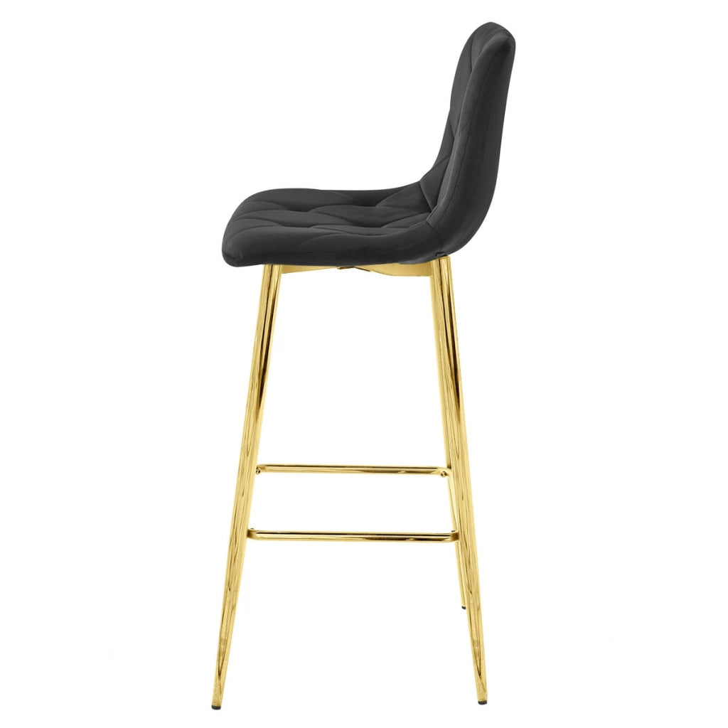 Set di 3 Sgabelli Nado in Velluto Nero e Gambe Oro