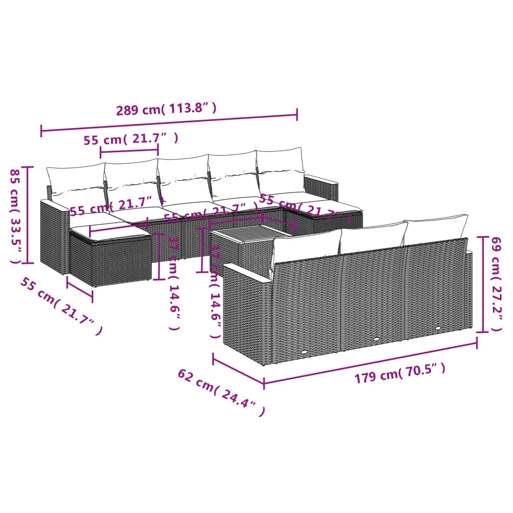 Set Divani da Giardino 11 pz con Cuscini in Polyrattan Nero 3258821