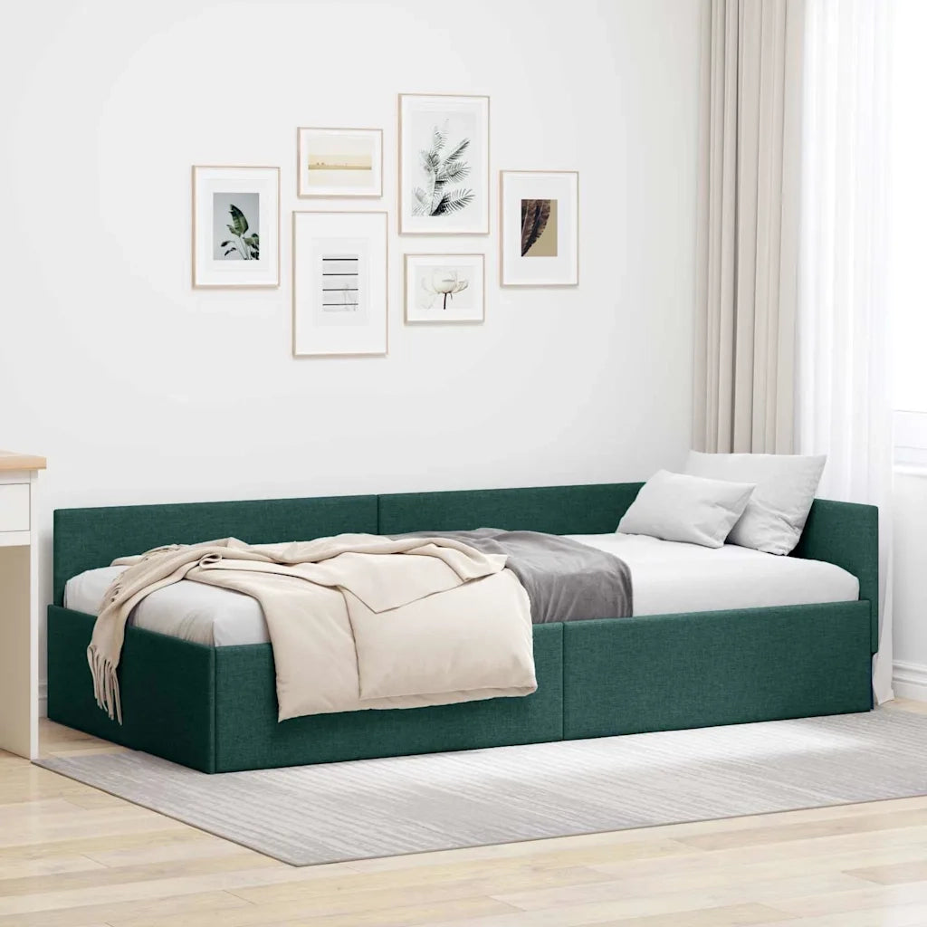Cornice del letto ad angolo Verde Scuro 90 cm x 200 cm Tessuto