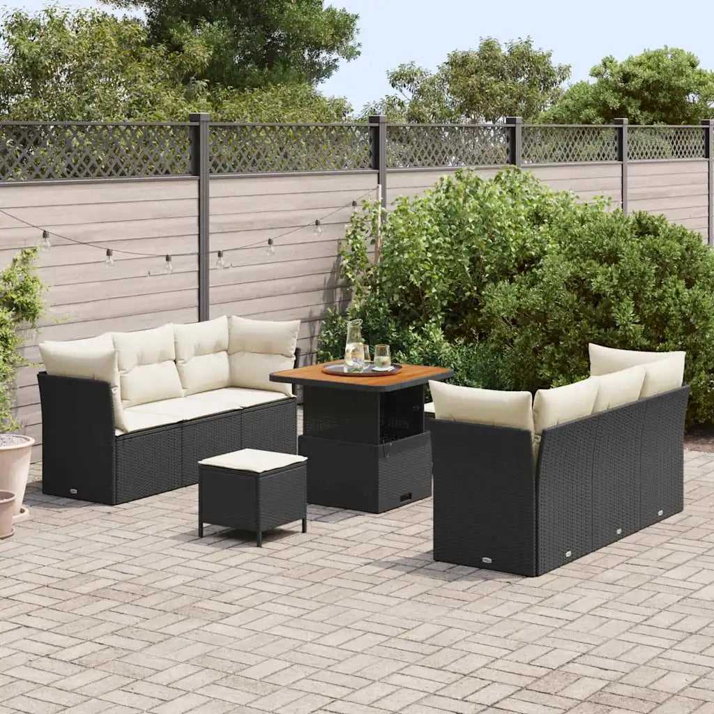 Set Divano da Giardino 9 pcs Nero e Crema polyrattan 3363385