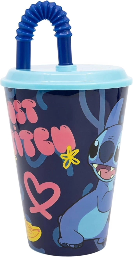 BICCHIERE IN PLASTICA CON CANNUCCIA 430 ML PERSONAGGI CARTONI: STITCH