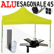 Gazebo 3x3 m giallo SENZA laterali pieghevole alluminio piantone esagonale 45mm portatile estendibile richiudibile estensibile acciaio per fiere eventi stand chiosco tenda tendone mercato mercatino
