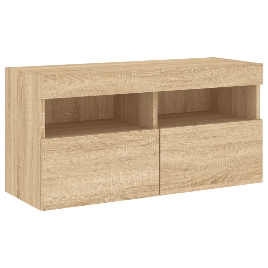 Mobile TV a Parete | Armadietto TV | Mobile Porta TV con Luci LED Rovere Sonoma 80x30x40 cm