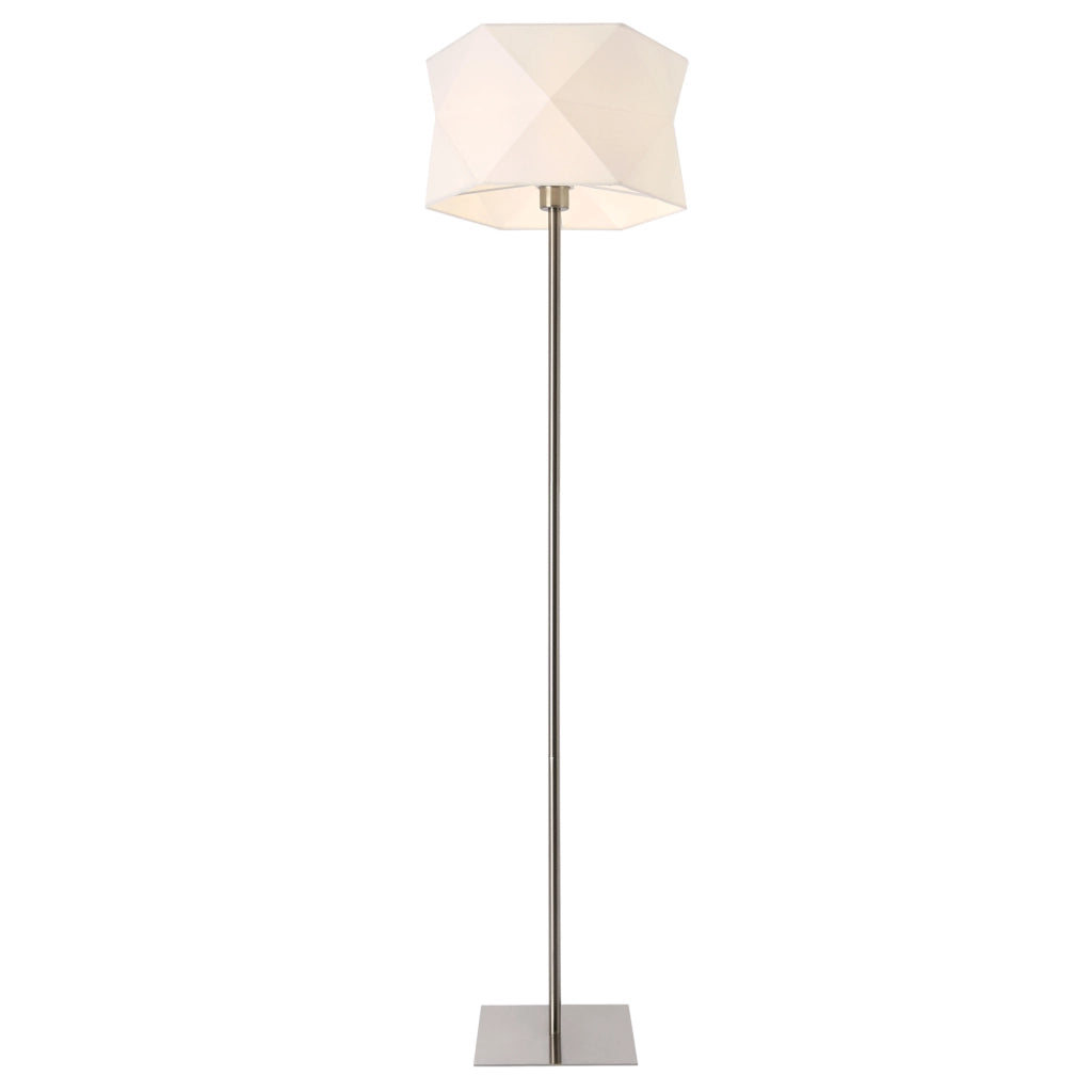 Lampada da Terra Alta 152 cm con Piantana Dritta con Paralume Bianco Cilindrico con Taglio Poligonale Lampada a Stelo in Metallo Cromato - lux.pro