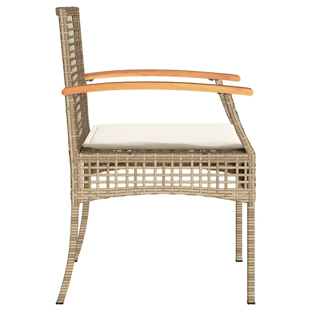 Set da Bistrò 3 pz con Cuscini Beige Polyrattan e Legno Acacia 366261