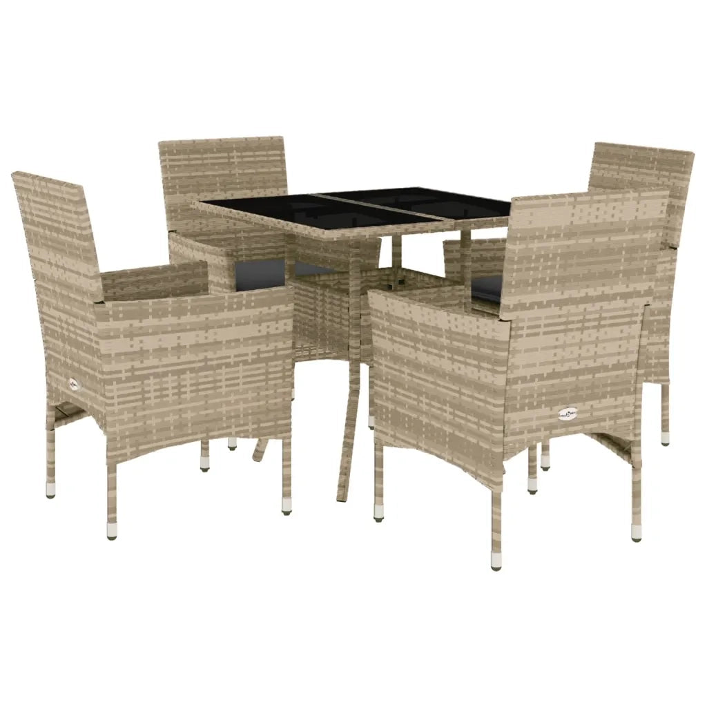 Set Pranzo da Giardino 5pz con Cuscini Polyrattan e Vetro 3278612