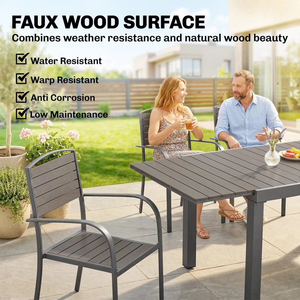 Set Giardino 7 Pezzi con Tavolo Estensibile e 6 Sedie Pieghevoli ¨C Zephmum ¨C Legno Effetto Aluminium