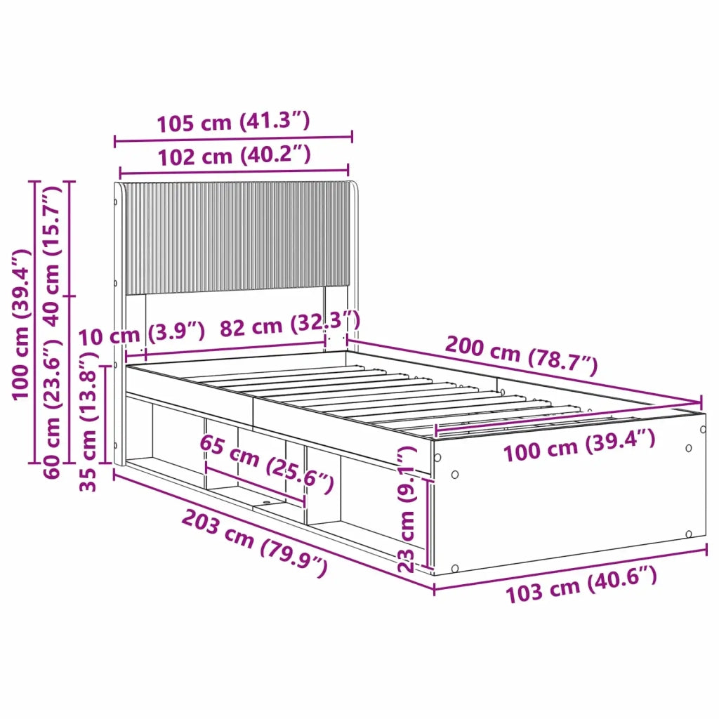 Struttura del letto con stoccaggio e testata Nero 100 x 200 cm 3414244