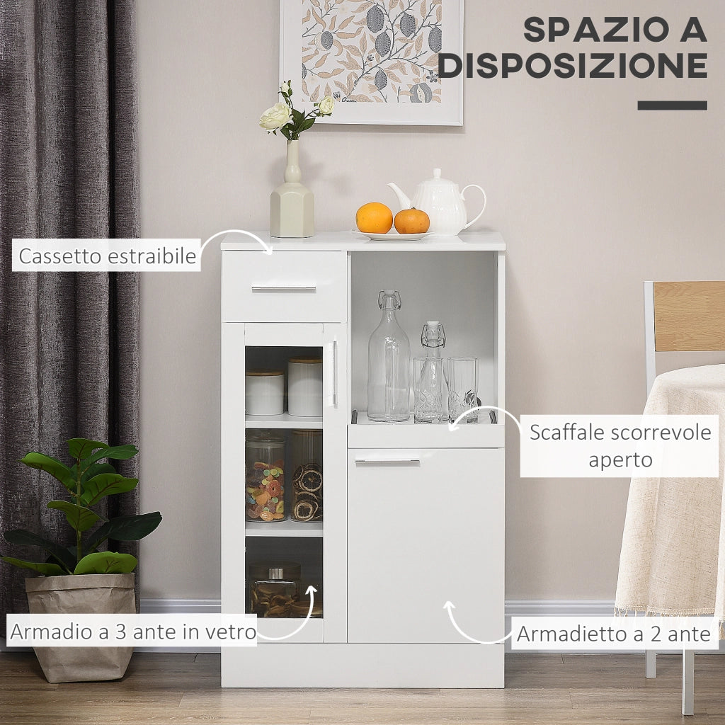 Credenza Moderna con Cassetti e Ante Vetro ¨C Zephmum ¨C Legno Bianco 60x40x95