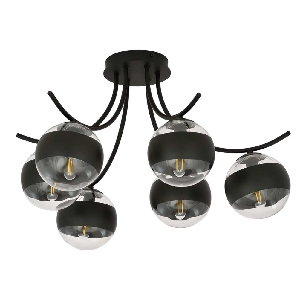 Plafoniera Moderna Coeo Acciaio Nero 6 Luci E14 Ip20