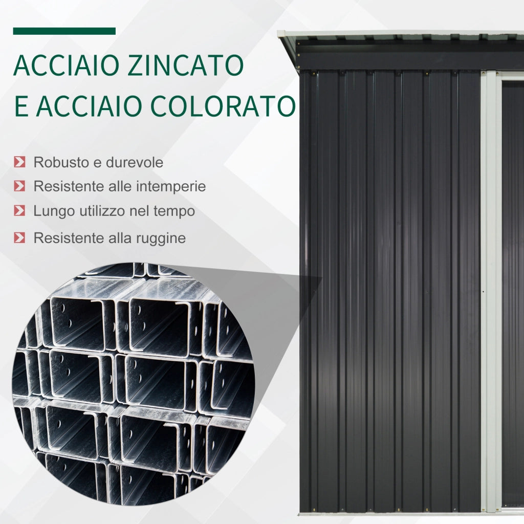 EasyComfort Casetta da Giardino 1.16m² in Acciaio Zincato, Capanno da Giardino con Tetto Inclinato e Porta Scorrevole Bloccabile, Capanno Porta Attrezzi, 163x89x182 cm, Nero