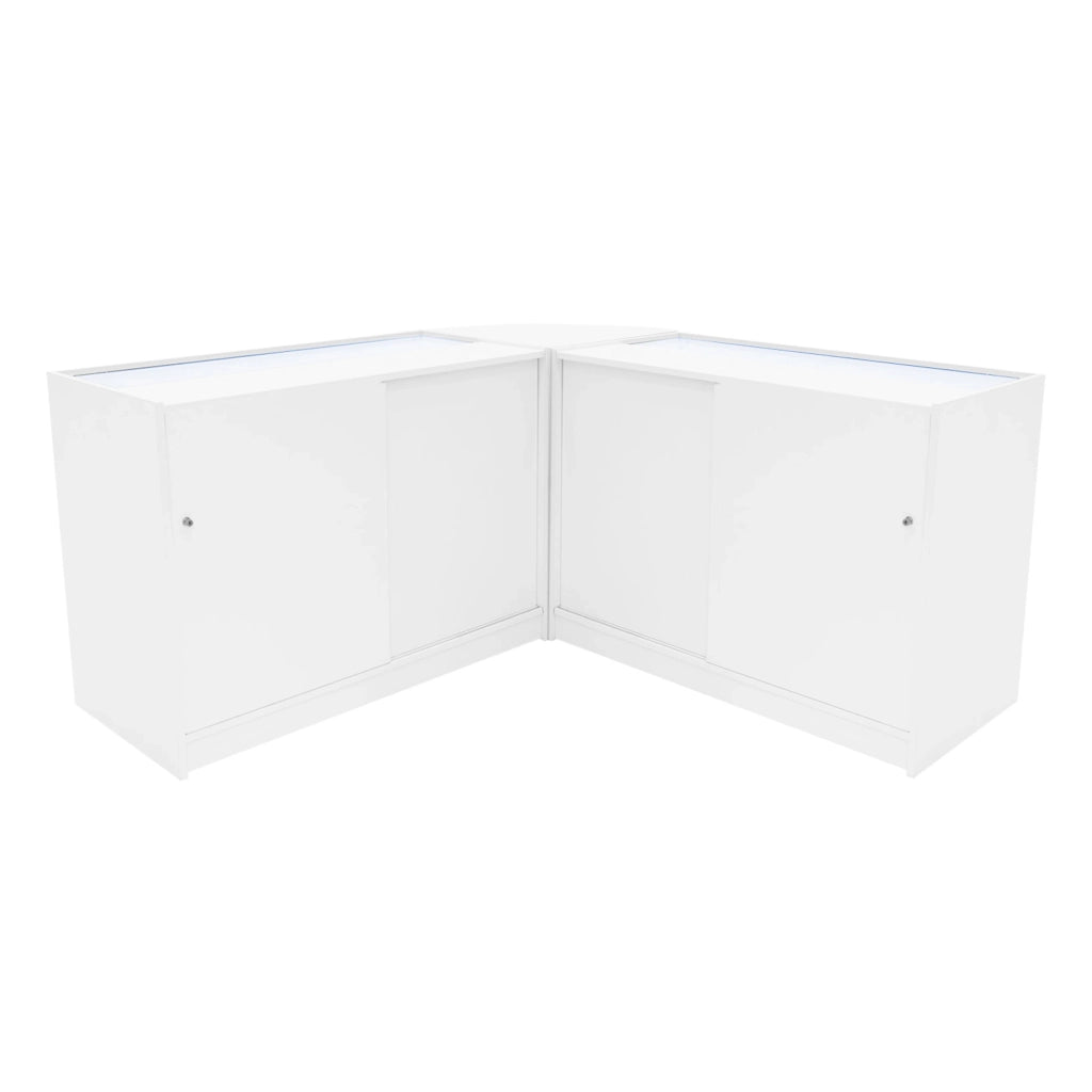 Set Bancone Bianco Theseus LED B1200 LM60 con Serratura e Vetrina Espositiva