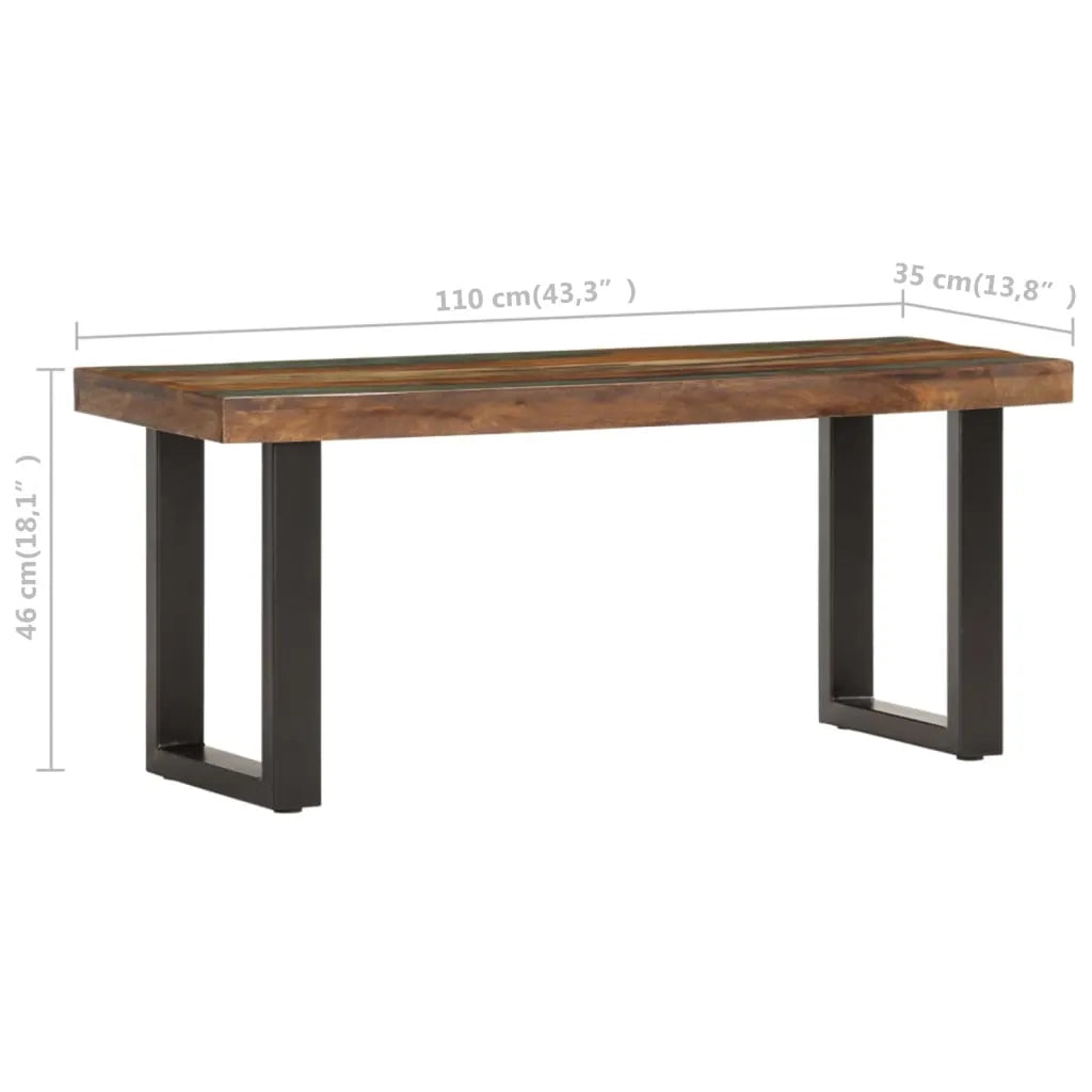 Panca-Sgabello 110 cm in Legno Massello di Recupero e Acciaio